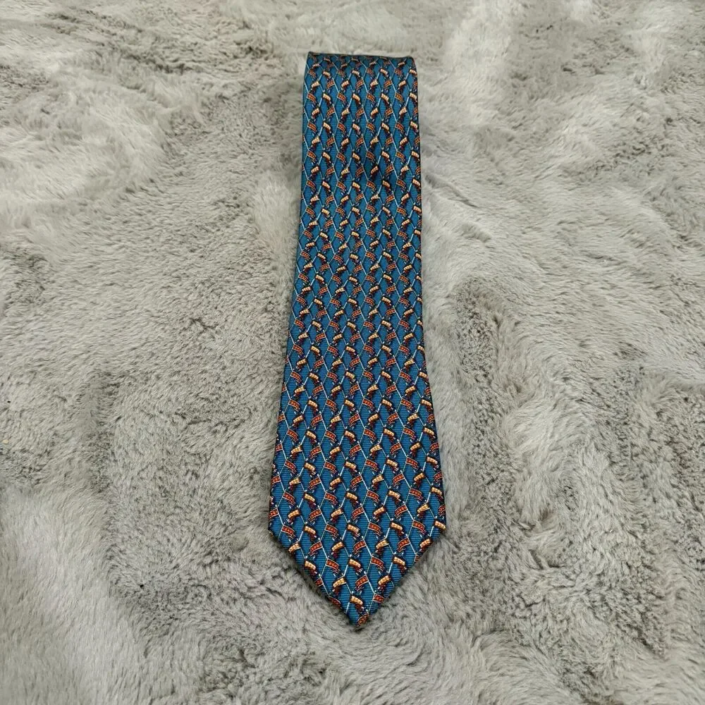 Ermenegildo Zegna Made in Italy Silk‎ Tie Blue with Polo Mallet Pattern Designer